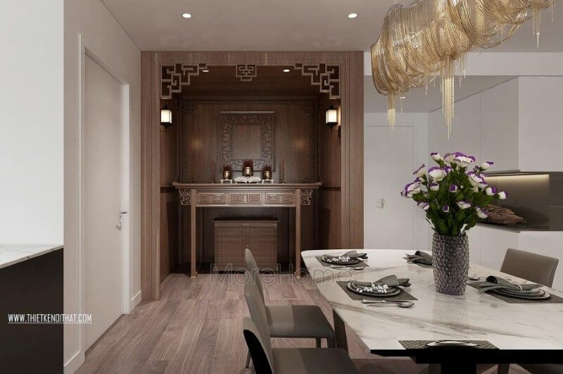 .
Tủ thờ hiện đại của gỗ công nghiệp được đặt ở vị trí trung tâm của ngôi nhà, điều này góp phần tạo nên một không gian sống thân thiện, tạo nên một không khí tốt lành và thể hiện lòng thành kính của gia chủ đối với những người đã khuất trong gia đình.