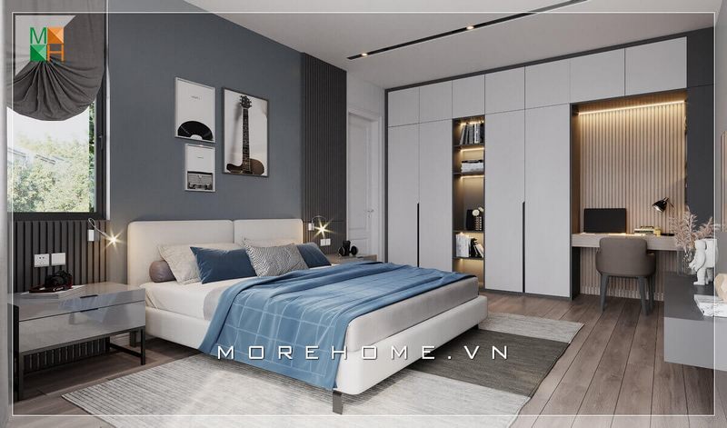 Mẫu tủ quần áo màu trắng thiết kế âm tường kịch trần rất tiện nghi và khoa học